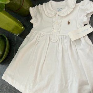 NWT Ralph Lauren  Size 12 month 100% Cotton White Ruffle Collar Dress
